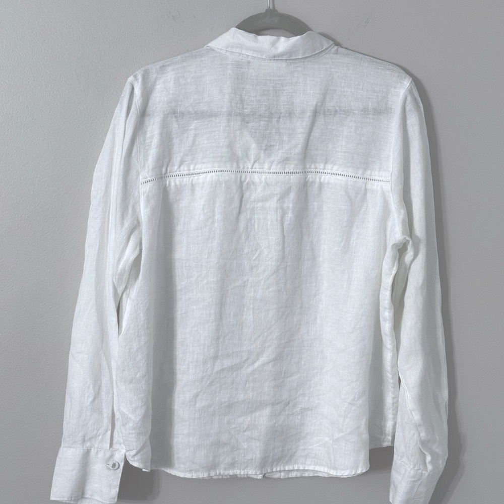 Calypso St. Barth White Button-Up Linen Tunic with Leaf Detail - Picture 2 of 14